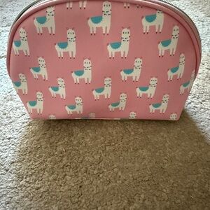 Danny Lee Pink Llama Print Gold Zipper Cosmetic Bag